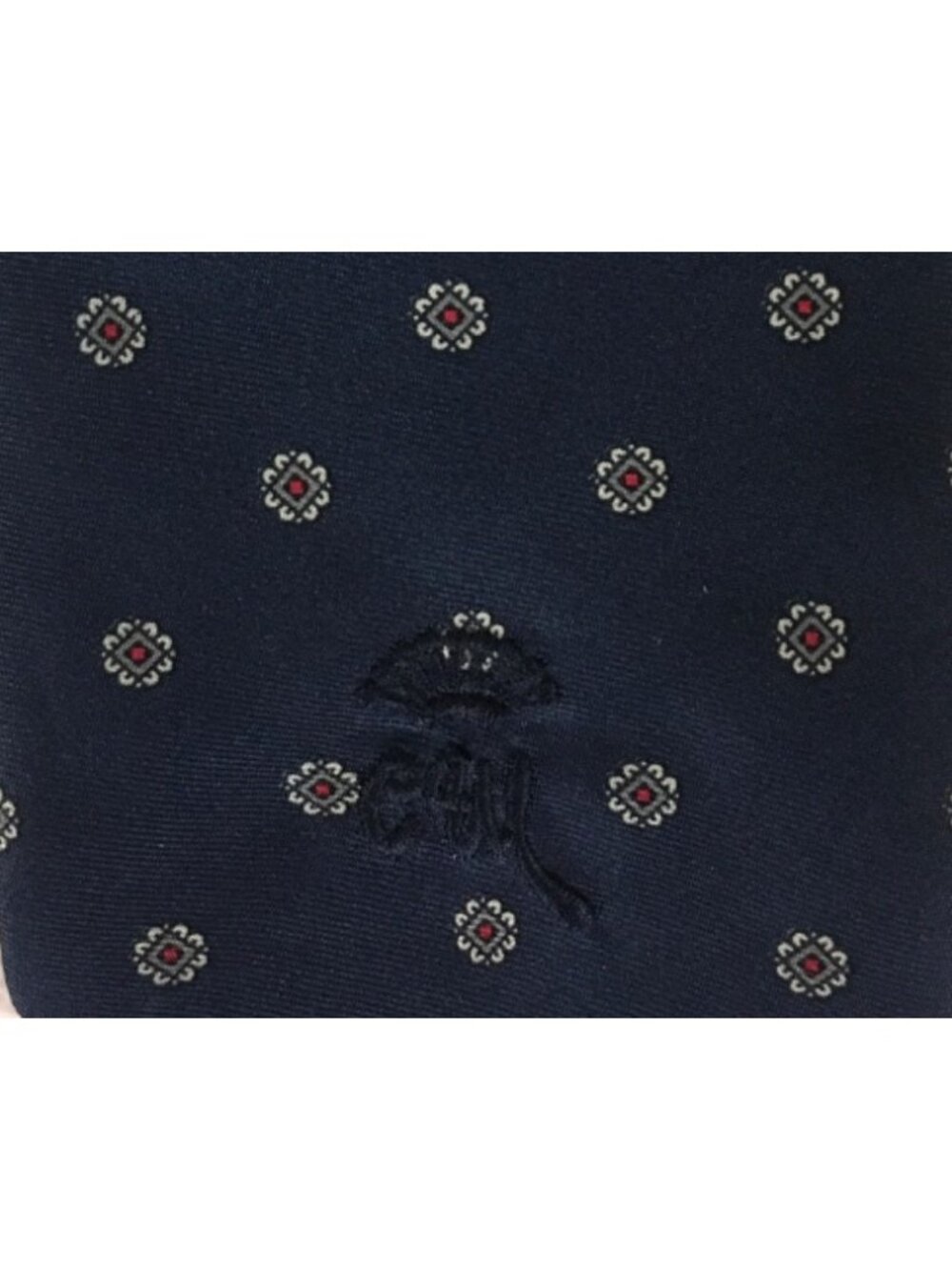 Dillards Neck Tie Navy Blue w White Red Round Flowers 3.25 in Wide 56 in Long